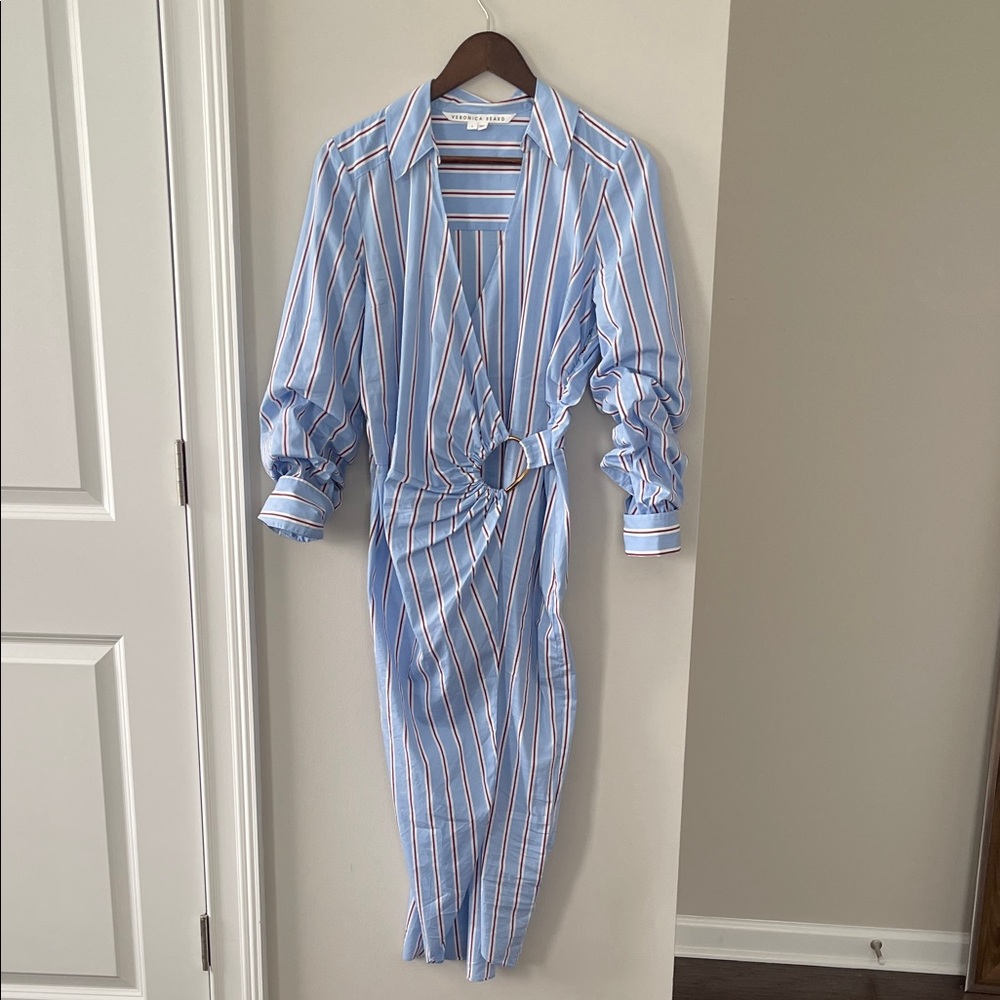 Veronica Beard Blue and White Striped Midi Dress